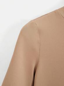 SHEIN BASICS Solid Round Neck Tee Bodysuit - Khaki - View 3