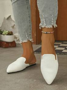 Spring/Summer New White Pointed Toe Slip-On Shoes, Sizes 35-45, Fashionable Casual Slip-On Pointed Toe Flat Shoes, Elegant Ladies Shoes, Lightweight & Comfortable, Versatile, Mother's Day Gift, Summer Sandals - White - View 5