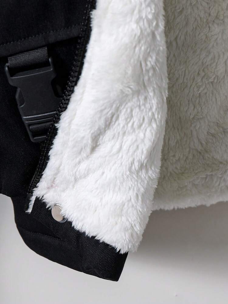 Tween Boy Flap Pocket Teddy Lined Padded Coat With Gloves