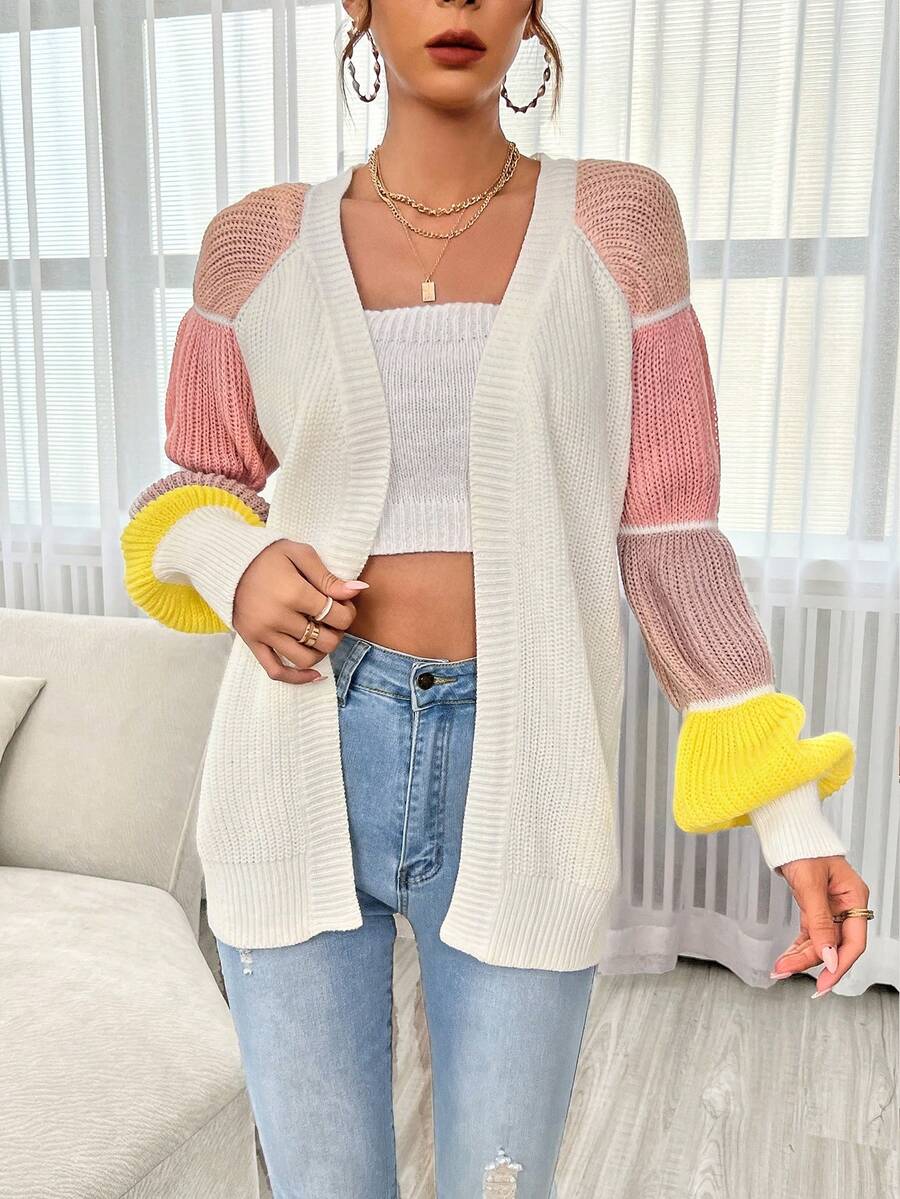 SHEIN Essnce Áo len cardigan tay raglan phối màu - Nhiều màu - Xem 1