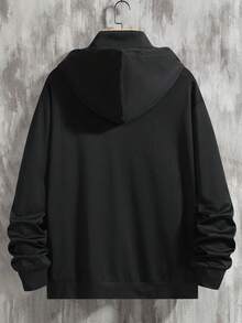 Manfinity Homme Nam Thư được vá Túi kangaroo Dây rút Hoodie - màu đen - Xem 2