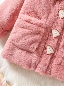 SHEIN Baby Girl Dual Pocket Button Front Fuzzy Coat With Bag - Dusty Pink - View 7