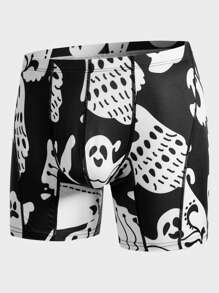 Men Halloween Ghost Print Drawstring Waist Trunks - Black and White - View 1