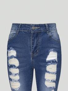 Teen Girls Ripped Raw Hem Jeans - Dark Wash - View 8