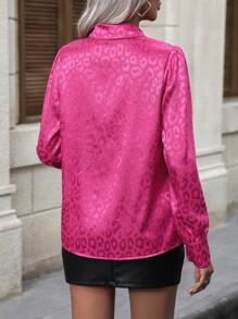 SHEIN Clasi Leopard Jacquard Shirt - Hot Pink - View 2