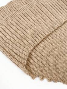 SHEIN Unity Solid Bandana Hem Knit Top - Khaki - View 3