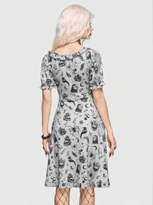 ROMWE Goth In Toàn bộ Lá sen tỉa Đầm Không có thắt lưng - Xám - Xem 5