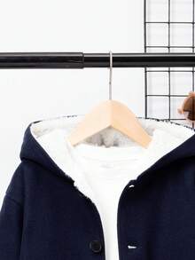 SHEIN Tween Boy Dual Pocket Teddy Lined Hooded Overcoat - Blue - View 4