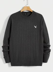 GENTILAND Men Deer Embroidery Cable Knit Sweater - Dark Grey - View 1