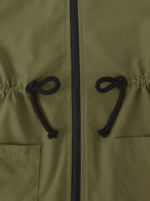 SHEIN Young Boy Letter Patched Drawstring Waist Dual Pocket Hooded Coat Without Tee - Army Green - View 5