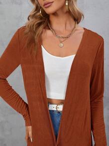 BizChic Solid Open Front Longline Coat In Fall/Winter - Rust Brown - View 5