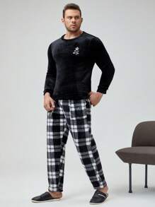 Quần ngủ nam họa tiết kẻ caro có dây rút ở eo, dành cho mùa thu đông - Đen và trắng - Xem 6