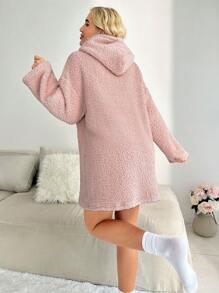 Thêu trái tim Thả vai áo có mũ Teddy Váy ngủ - Màu Hồng baby - Xem 2