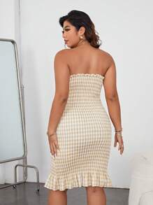 SHEIN Privé 大碼格子圖案荷葉邊抹胸洋裝 - 彩色 - 查看 2