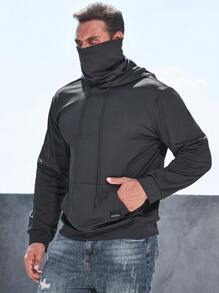 Manfinity Homme Nam Thư được vá Túi kangaroo Dây rút Hoodie - màu đen - Xem 1