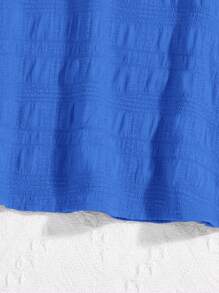 SHEIN Chica Joven Vestido unicolor ribete con fruncido de espalda con abertura de ojo - azul real - Ver 5