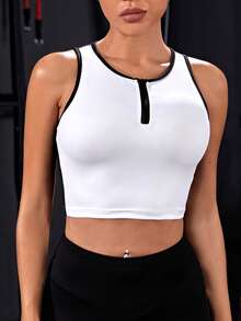 Yoga Trendy 撞色滾邊短款運動背心 - 黑與白 - 查看 3