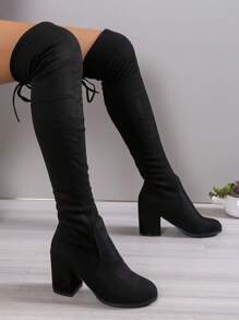 Đàn hồi Thon gọn Giày ống cao đầu gối Với Giày cao gót dày , Thời trang Của phụ nữ Giày ống - màu đen - Xem 2