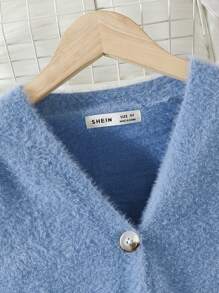 SHEIN Tween Girl Drop Shoulder Button Front Cardigan - Baby Blue - View 5