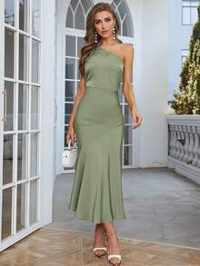 BTFBM Vestido de un hombro bajo sirena - Verde - Ver 6