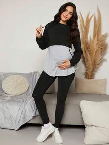 SHEIN Thai sản Dây rút Khối màu Điều dưỡng Hoodie - Nhiều màu - Xem 2