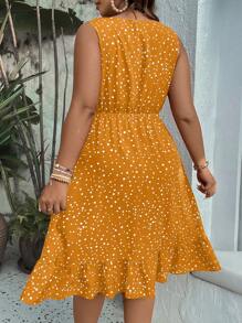 Franclia Váy midi thường ngày dáng chữ A in họa tiết chấm bi không tay boho cỡ lớn có nhún bèo eo cho kỳ nghỉ dưỡng, mùa hè - Nhiều màu - Xem 2