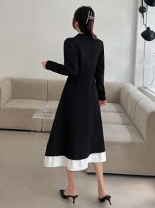 DAZY Vestido camisero de dos tonos, vestido de otoño - Blanco y Negro - Ver 2