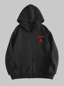 ROMWE MEN Goth Guys Skull Graphic Thermal Hoodie - Black - View 2