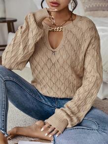 SHEIN Clasi Chi tiết chuỗi Thả vai Áo len - Màu nâu  Mocha - Xem 1