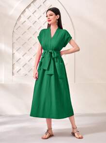 Mulvari Vestido línea A unicolor con cinturón