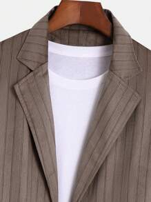 Manfinity Mode Men Striped Print Lapel Neck Blazer Without Tee - Coffee Brown - View 5