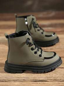 時尚和多用途孩子們簡約風靴子 - 軍綠色 - 查看 4