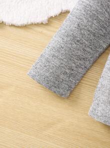 SHEIN Young Girl Fuzzy Trim Tee - Grey - View 4