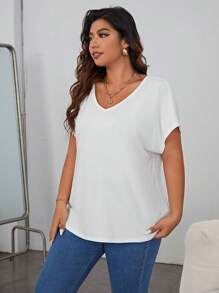 SHEIN Essnce Plus Solid Batwing Sleeve Tee