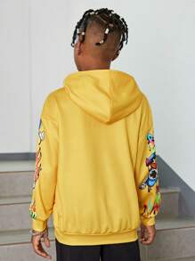 Tween Boy Slogan & Fire Print Hoodie & Hat - Yellow - View 2
