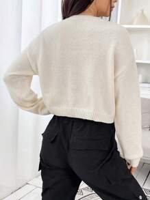 Muchica Hình sao Thả vai Áo len Crop - Màu be - Xem 2