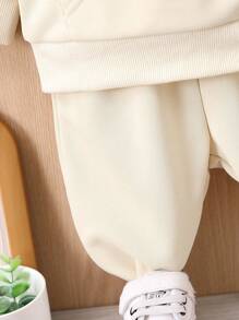 Đứa bé gái Đồ họa Chữ cái Túi kangaroo Áo Hoodie & Quần thể thao - Màu be - Xem 7