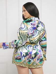 SHEIN SXY Plus Áo trễ vai in hoa & váy - màu xanh lá - Xem 2