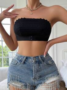 Contrast Lace Bandeau Bra Lingerie - Black - View 3