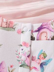 女嬰花卉圖案&蘑菇圖案荷葉邊喇叭袖連身背心 - 白色 - 查看 5