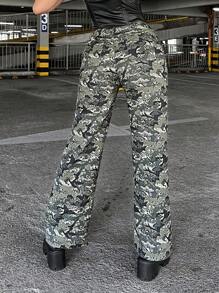 SHEIN ICON Camo Print Wide Leg Jeans - Multicolor - View 3