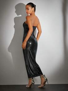 SHEIN BAE Vestido ajustado tubo de color metálico - Negro - Ver 2