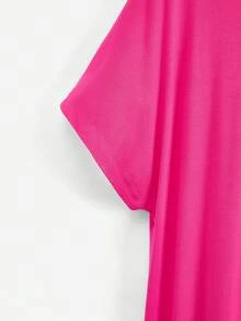 SHEIN BASICS Solid Curved Hem Tee Dress - Hot Pink - View 4