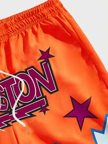 ROMWE MEN Street Life 男士字母圖形拼接束口腰短褲 - 彩色 - 查看 4