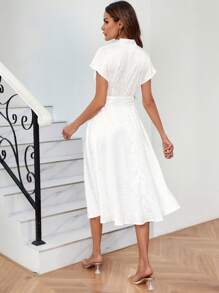 SHEIN Clasi Báo Dệt hoa tay cánh Váy có thắt lưng - Màu be - Xem 2