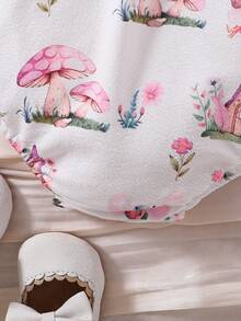 女嬰花卉圖案&蘑菇圖案荷葉邊喇叭袖連身背心 - 白色 - 查看 4