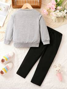 SHEIN 女小童卡通圖案運動衫&蝴蝶結圖案緊身打底褲 - 彩色 - 查看 2