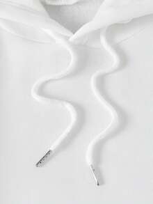 SHEIN EZwear Slogan Graphic Kangaroo Pocket Drawstring Thermal Hoodie - White - View 3