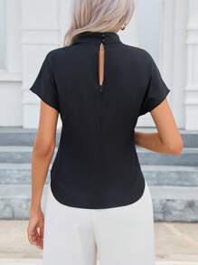 SHEIN Clasi In hoa Cổ giả tay cánh Áo sơ mi - màu đen - Xem 2