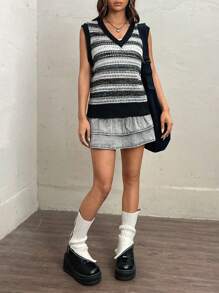 Muchica Striped Pattern Contrast Binding Sweater Vest - Multicolor - View 5